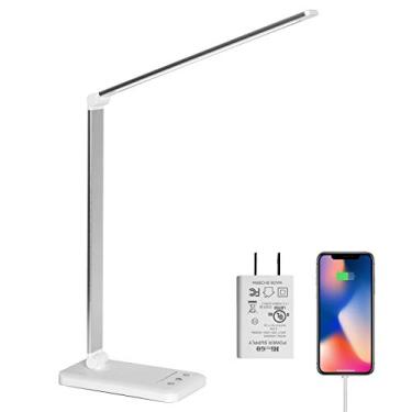 Imagem de Lâmpada de mesa LED, luminárias de mesa para cuidados com os olhos, lâmpada de escritório regulável contínua com porta de carregamento USB, função de toque/memória/temporizador, iluminação