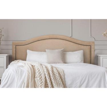 Imagem de Cabeceira King Curva 193x60cm Suede Bege - Tachas Fumê