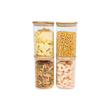 Imagem de Potes De Mantimentos Quad 1100Ml C/Tampa Bambu - 4 Pçs