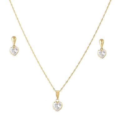 Imagem de Conjunto Corrente Pingente E Brinco Coração De Ouro 18k 750