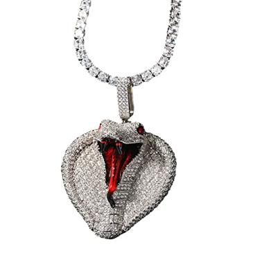 Imagem de ICEDIAMOND Colar com pingente de cobra King diamante de laboratório CZ cheio de brilho, pingente criado por cobra gelada com corrente de tênis, joias hip hop para homens e mulheres,