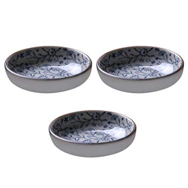 Imagem de 3 peças de prato de molho de cerâmica mini pratos de tempero redondos prato de mergulho tigela de sushi pratos para aperitivos