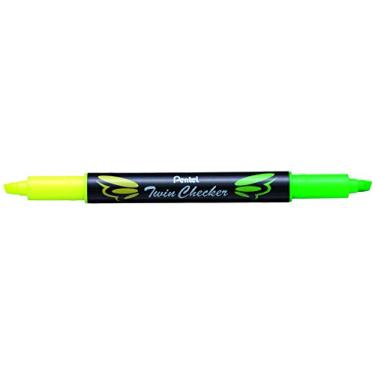Imagem de Pentel Marcador de ponta dupla para xadrez duplo, ponta de cinzel, tinta amarela/verde, pacote com 12 (SLW8-GK)