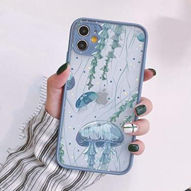 Imagem de Capa de telefone impressa medusas bonitos dos desenhos animados para iPhone 7 8 Plus SE 2020 X XR XS MAX 12 13 mini 11 Pro Max Matte Capa à prova de choque, medusa cinza azul 1, para iphone 7