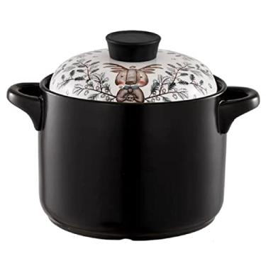 Imagem de QWERTYUI Caçarola de cerâmica pote de argila bonito desenho animado animal panelas de sopa panela de cozinha doméstica panela de guisado resistente ao calor panela de barro panelas de cozinha, alce, 3,5 l