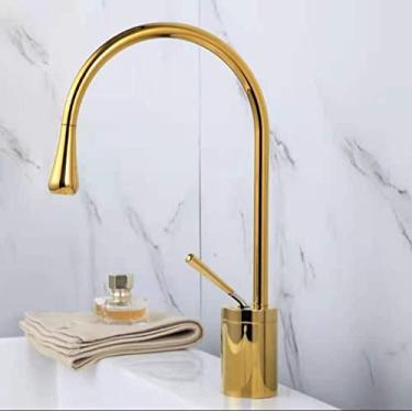 Imagem de Torneira de bacia de alavanca única 360 rotação bico misturador de bronze torneira para cozinha ou banheiro bacia de água misturador escova de ouro, ouro, curto, china