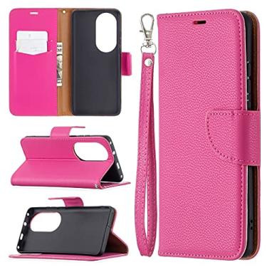 Imagem de HONGYAN Capa de telefone Para Huawei P50 Pro Litchi Textura Pure Color Horizontal Caixa De Couro Flip Com Holder & Cart Slots & Carteira & Cordão Capa protetora