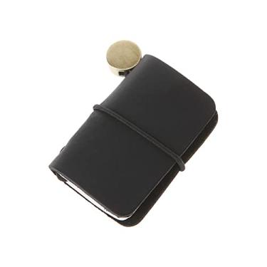 Imagem de SEIWEI Caderno criativo presentes de escrita de couro portátil tamanho mini livro de viagem capa artesanal com folheto de inserção mini caderno de diário 4,8x3,2 cm (1,9''x1,3'') preto
