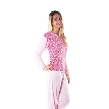 Imagem de Pijama Longo Feminino Linha Basica Estampado Lilas Com Rosa - Bella Ch