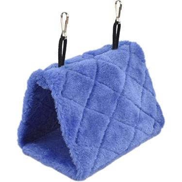 Imagem de Cdycam Rede de ninho de pássaro para animais de estimação gaiola de caverna pendurada pelúcia aconchegante cabana feliz cama tenda (grande, azul profundo)