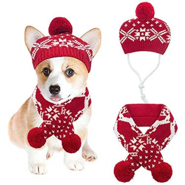 Imagem de Yajun Lindo conjunto de cachecol de chapéu de cachorro quente amigo da pele gorro de gato chapéu de malha de cervo de Natal com pompom vermelho, G (USA: 8/Reino Unido: 12)