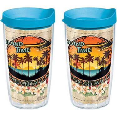 Imagem de Tervis Copo isolado de parede dupla feito nos EUA Margaritaville-Island Time Made in USA, 473 g 2 peças, transparente