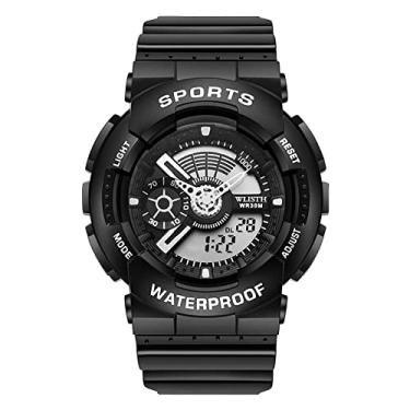 Imagem de Relógio de pulso feminino resistente à água, cronógrafo luminoso, resistente a impactos, cronômetro, coroa rosqueada, mostrador duplo, Preto e preto, militar, durável, selvagem