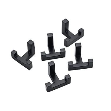 Imagem de KIZQYN Ganchos de casaco ganchos de parede gancho de casaco preto fosco aço inoxidável ganchos duplos para entrada cozinha banheiro gancho resistente rack de casaco montado na parede (cor: 5 peças)