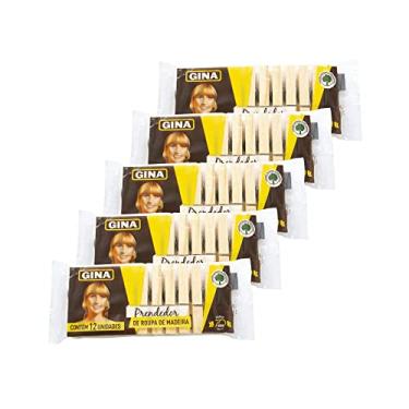Imagem de Prendedores de madeira Gina para roupas tecidos varal lençol 60 unidades