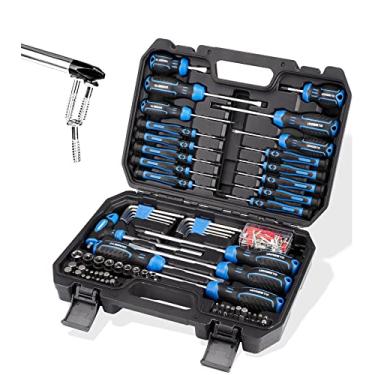 Imagem de URASISTO Conjunto de chaves de fenda magnéticas com 120 peças, inclui soquetes, fendas, Phillips, hexagonais, torx e chaves de fenda de precisão para homens, reparos em casa