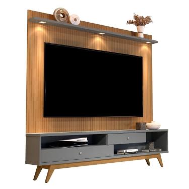 Imagem de Estante Home para Tv até 75 Polegadas 2 Gavetas Ripado com LED 5232 Elmo e Onix 180cm