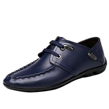 Imagem de Sapato masculino casual de couro formal Gaorui com ponta de asa macia com cadarço EU 38-42, Dark Blue, 8