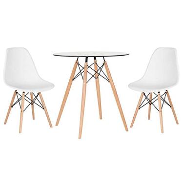 Imagem de Loft7, Kit - Mesa de vidro Eames 70 cm + 2 cadeiras Eiffel Dsw branco