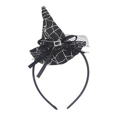 Imagem de Chapéu de bruxa infantil padrão de teia de aranha prata Halloween faixa de cabelo novidade argola de cabelo cabeça Halloween e carnaval máscara festa cosplay acessório (prata)