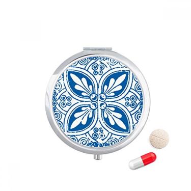 Imagem de Blue Talavera Flower Ilustration Pattern Pill Case Pocket Medicine Storage Box Recipiente Dispenser