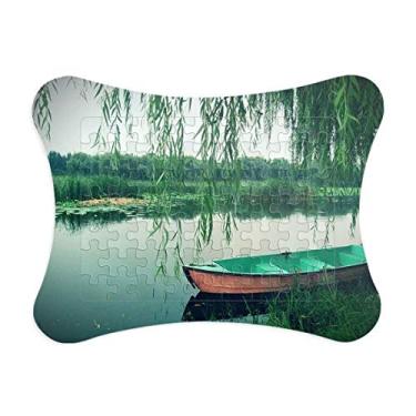 Imagem de Willow Leaf Boat Lake Moldura de quebra-cabeça de papel para fotografia e cartas, casa