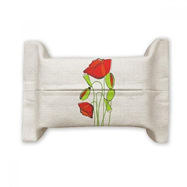 Imagem de Bolsa de linho de algodão para lenços faciais de milho abstrato com flores vermelhas verdes