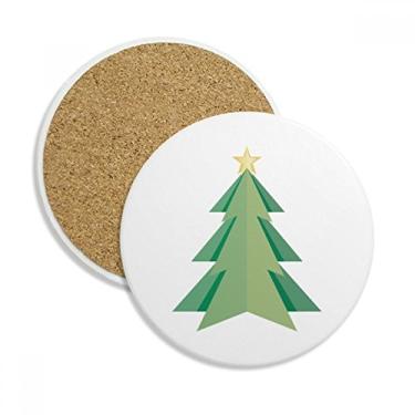 Imagem de Caneca abstrata de árvore de Natal com estampa de origami, porta-copos com proteção de mesa, pedra absorvente