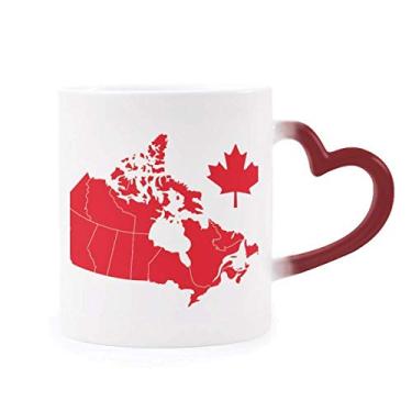 Imagem de Símbolo de folha de bordo vermelho mapa do Canadá Caneca sensível ao calor Copo de grés que muda de cor vermelha