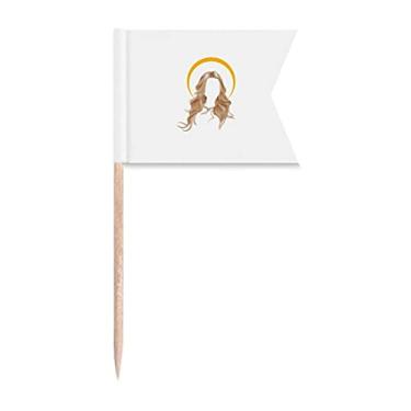 Imagem de Estilo de cabelo halo feminino Art Deco, presente moderno com bandeiras de palito de dentes, marcação de rotulagem para festas, bolos, comida de queijo