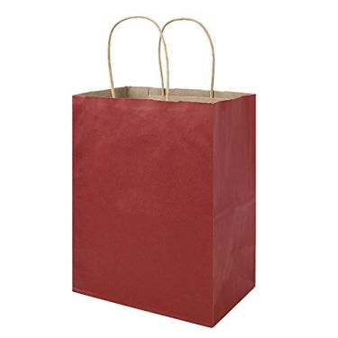 Imagem de Sacos de papel de presente vermelho médio com alças grandes, sacos Kraft Bagmad 20 x 12 x 25 cm Pacote com 100 peças, sacos de casamento para festa, compras, artesanato, compras (vermelho, 100 peças)