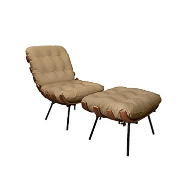 Imagem de Poltrona e Puff de Couro Costela - Bege Ivory - Mempra