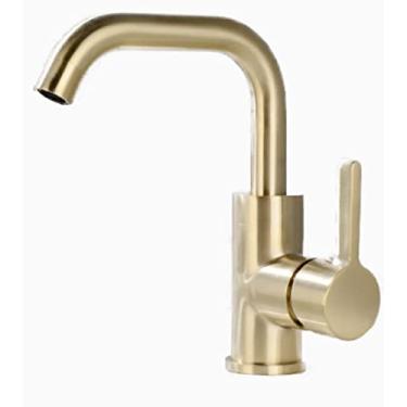 Imagem de Torneira de banheiro de latão maciço Torneira para lavatório Misturador de água quente e fria Torneira de manípulo único Torneira para pia de ouro escovado preto, ouro escovado
