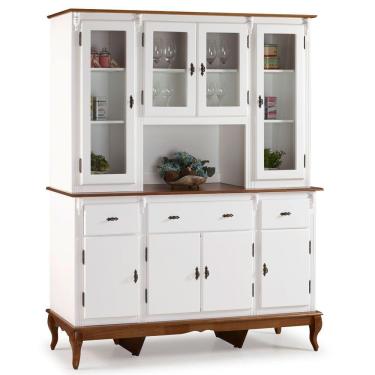 Imagem de Cristaleira Arca Oratório 8 Portas 3 Gavetas e Pés Luiz XV 60634 Linz Móveis - Branco/Imbuia