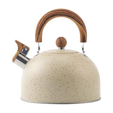 Imagem de Chaleira de assobio de 2,5 L com cabo de grão de madeira chaleira elétrica para fogão, chaleira de aço inoxidável para ferver água para cozinha doméstica