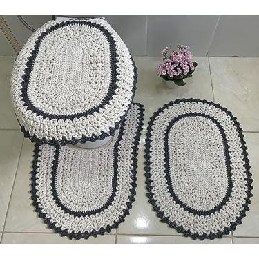 Imagem de Jogo de Tapetes para Banheiro em Crochê Bico Colorido 3 Peças (Cinza Chumbo)