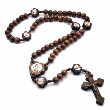 Imagem de Terço Santa Teresinha do Menino Jesus Imbuia com Pai Nosso Floral Resinado