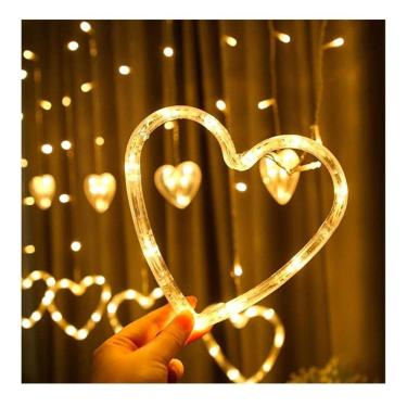 Imagem de Pisca Pisca Cascata 138 Leds 2.5 Metros Amarelo 127V Corações Com Controle 8 Funções Casa Decoração Enfeites Natal 11663
