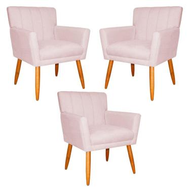 Imagem de Kit 3 Poltronas Decorativa para Sala de Estar Cecília Suede Rosa Claro - Montanaris Decor