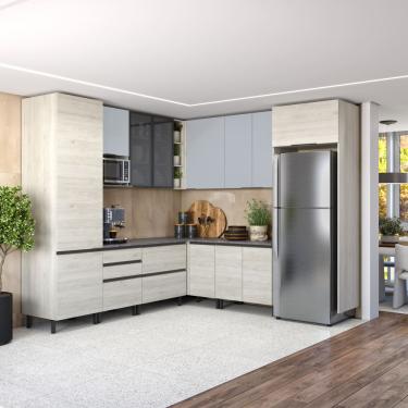 Imagem de Cozinha Bartira Cristal com 14 Portas, 3 Gavetas, 13 Prateleiras e Nicho para Micro-ondas - 301,8cm de Largura