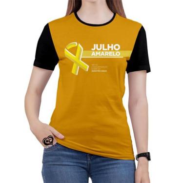 Imagem de Camiseta Julho Amarelo Feminina Blusa Laço - Alemark