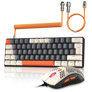 Imagem de ZIYOU LANG RK-T60 Teclado Mecânico de Jogos com Fio e Mouse Combo Portátil com Arco-íris Backlit NKRO 6400DPI RGB Honeycomb Ratos Coiled Aviator C Cabo para PC/Win Gamer (Cinza Escuro/Azul Switch