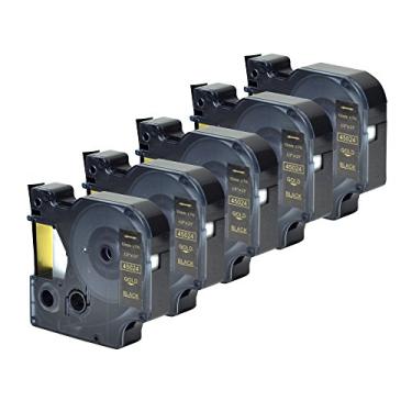 Imagem de 5PK D1 Etiquetas padrão 45024 ouro em preto compatível com fita de etiquetagem Dymo, fita cassete compatível com LabelManager 160 280 PnP (1/2" x 23 pés)