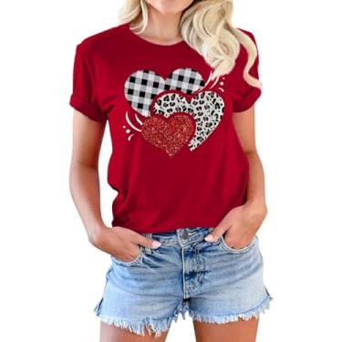Imagem de Beopjesk Camisetas femininas estampadas para o dia dos namorados manga curta com estampa de coração, CD - vermelho escuro, P