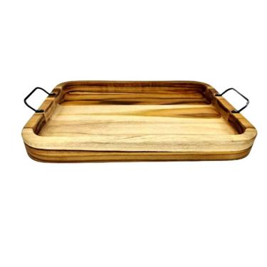 Imagem de Gamela Bandeja Retangular em Madeira Teca Com Alças