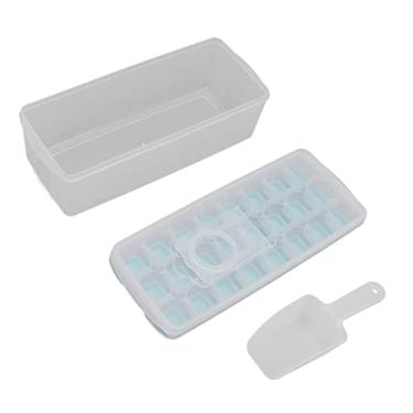 Imagem de Bandeja, bandejas de silicone flexíveis reutilizáveis, empilháveis de fácil liberação, 24 cubos, máquina de gelo multiuso com tampa para pudim de picolés/724 (cor: azul)