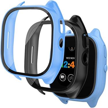 Imagem de [Pacote com 2] Capa compatível com Gizmo Watch 3 protetor de tela para crianças, capa protetora geral de policarbonato rígido para-choque de vidro temperado acessórios compatíveis com Verizon Gizmo Watch 3, preto + azul