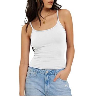 Imagem de Camiseta regata feminina com gola redonda e alças finas ajustáveis Y2K Cami cropped, Branco, XXG