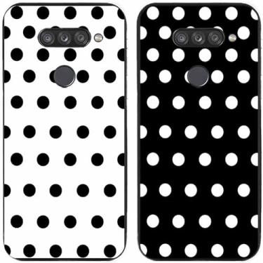 Imagem de 2 peças preto branco bolinhas impressas TPU gel silicone capa de telefone traseira para LG Series (LG Q70)