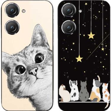 Imagem de 2 peças estrelas Peep Cat TPU gel silicone capa de telefone traseira para Asus Zenfone 8/9/10 (Asus Zenfone 10)
